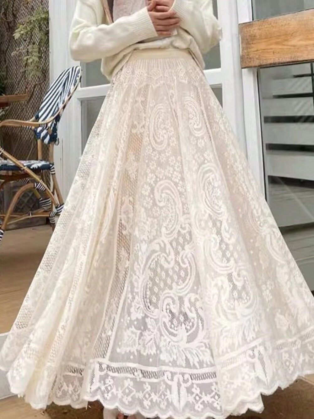 Apricot Elegant Women's Bohemian Wedding Dress with Lace Embroidery - Picture 6 of 8